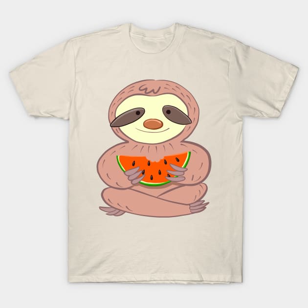 Sloth sitting and eating watermelo T-Shirt by duxpavlic